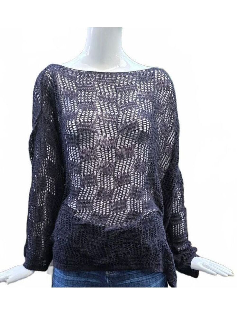 SHEIN Black Open Knit Crochet Checkerboard Sweater Top Whimsigoth Costume Large